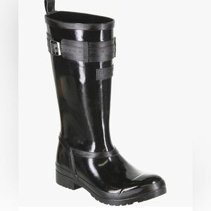 Women’s Sperry Walker Atlantic black shiny gloss rubber rain boots mid calf 8